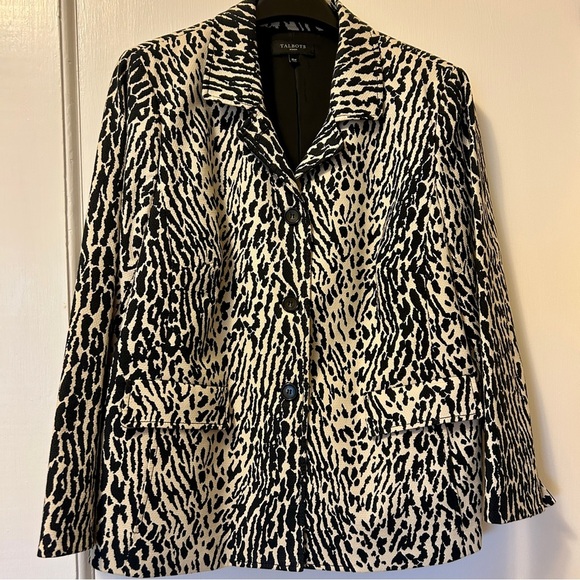 Talbots Blazer Leopard Animal Print Cream Black Jacket Stretch Plus size 16W - Picture 8 of 16